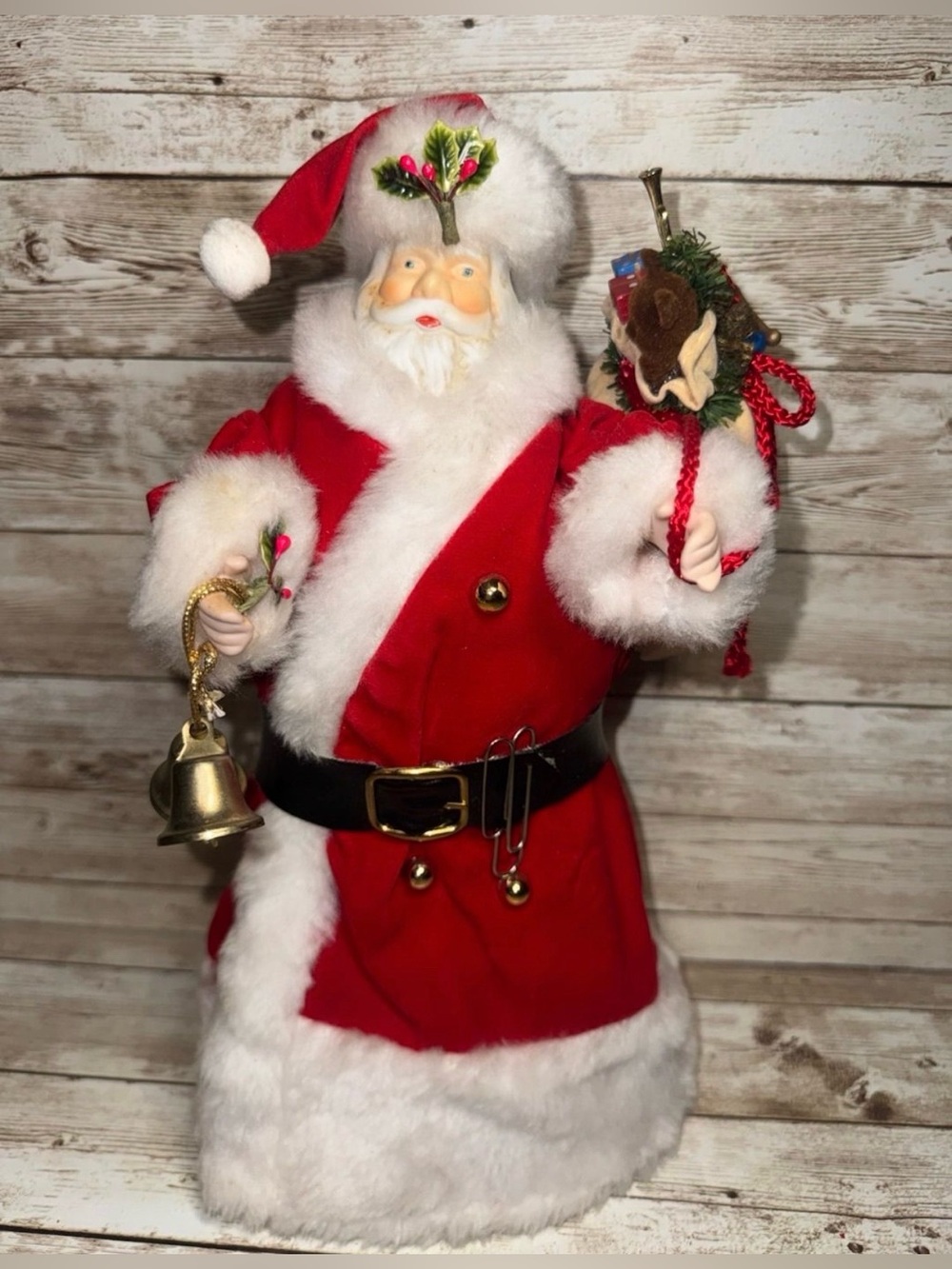 Christmas Around The World Tree Topper  Santa 12" Red Velvet Toy Vintage